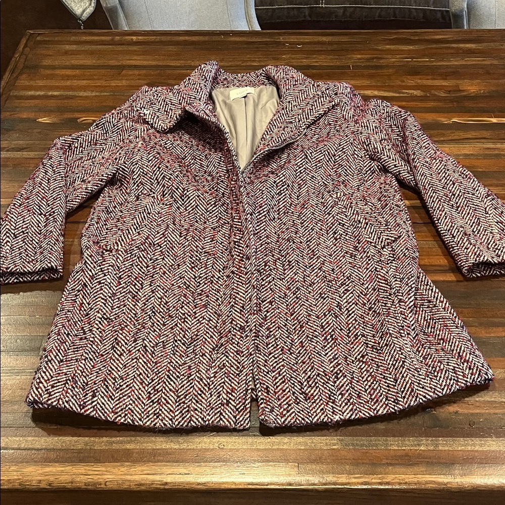 Women's Loft Herringbone Coat - Red, Purples, and White